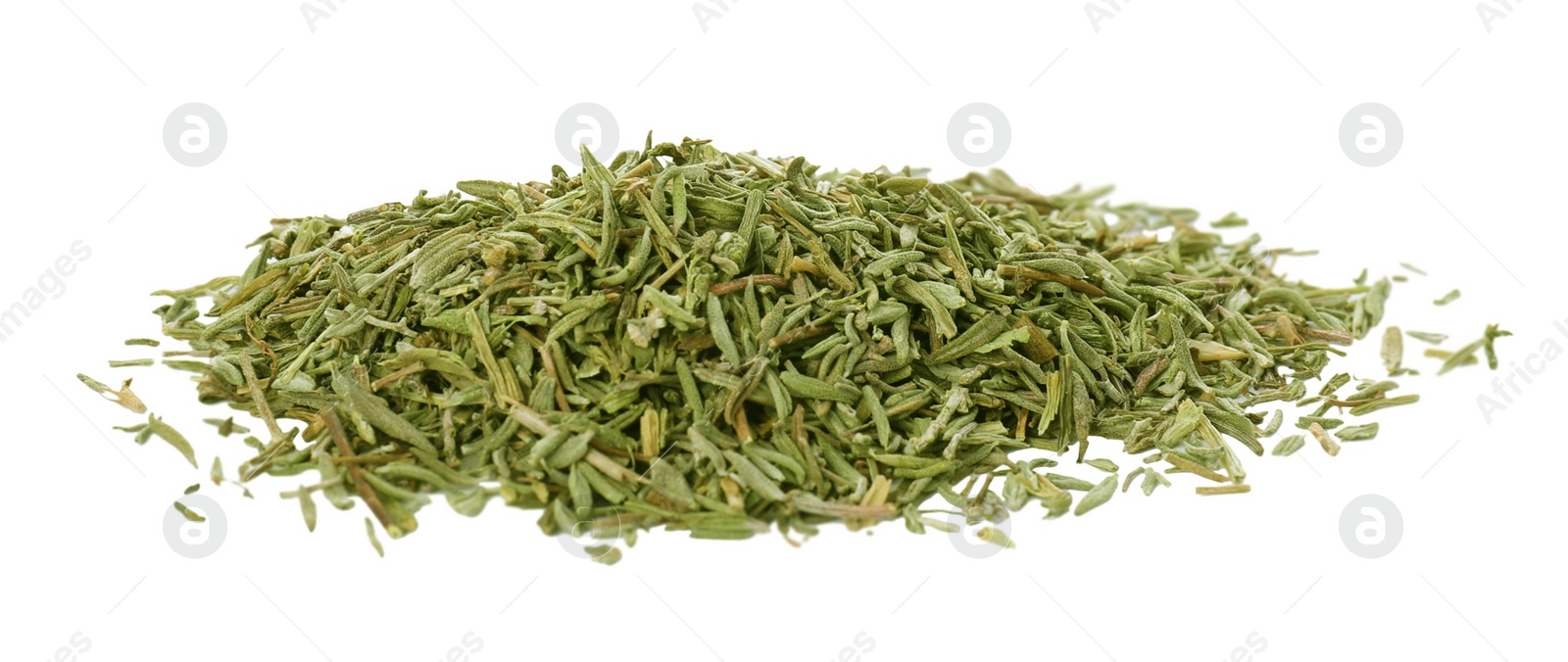 Photo of Pile of dried thyme isolated on white