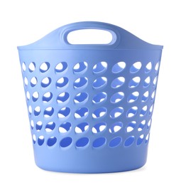 Blue empty laundry basket isolated on white
