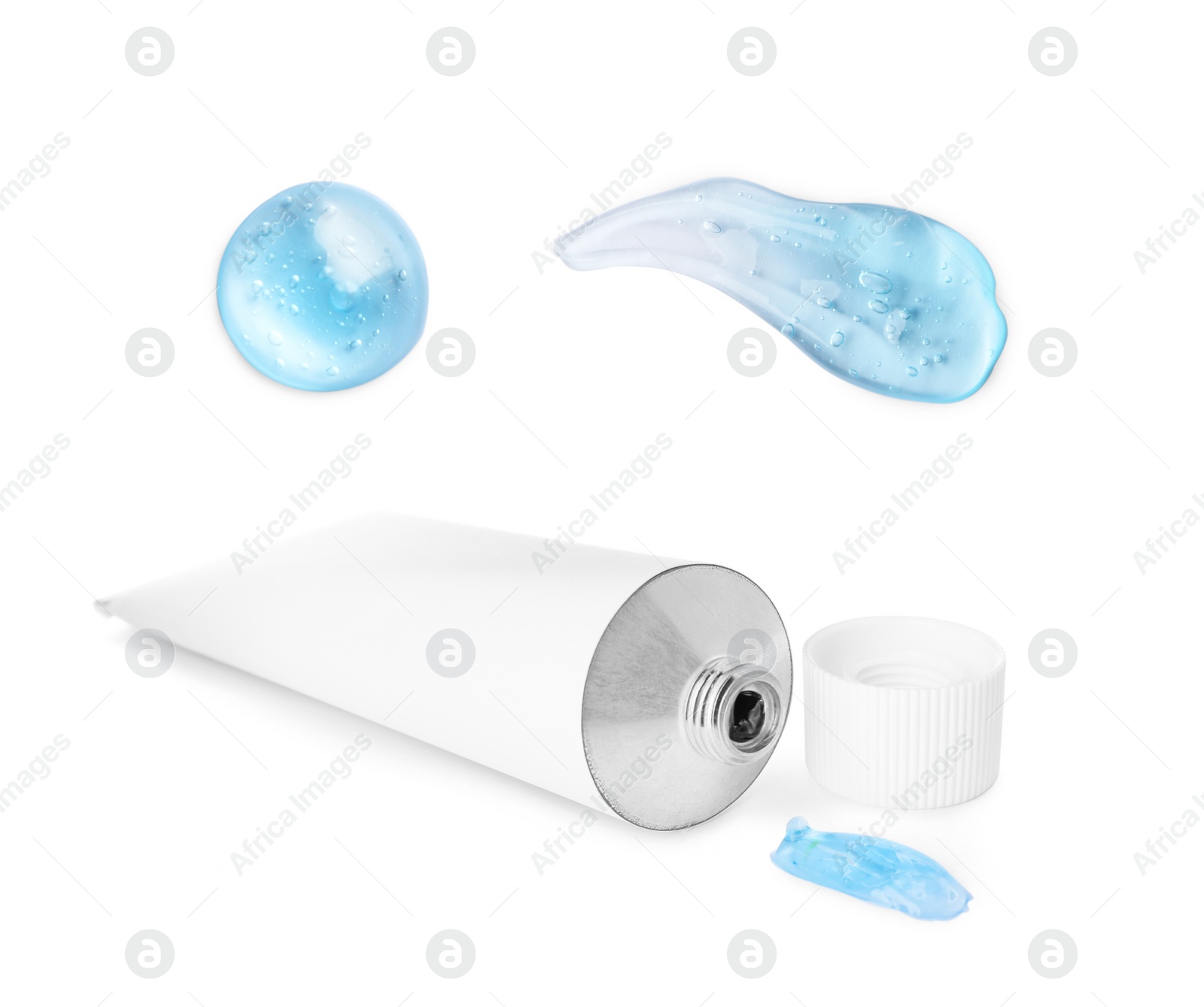 Image of Collage with tube and sample of ointment on white background