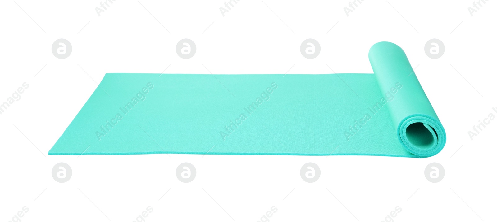 Photo of Bright turquoise camping mat isolated on white