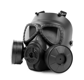 Photo of One gas mask isolated on white. Safety equipment