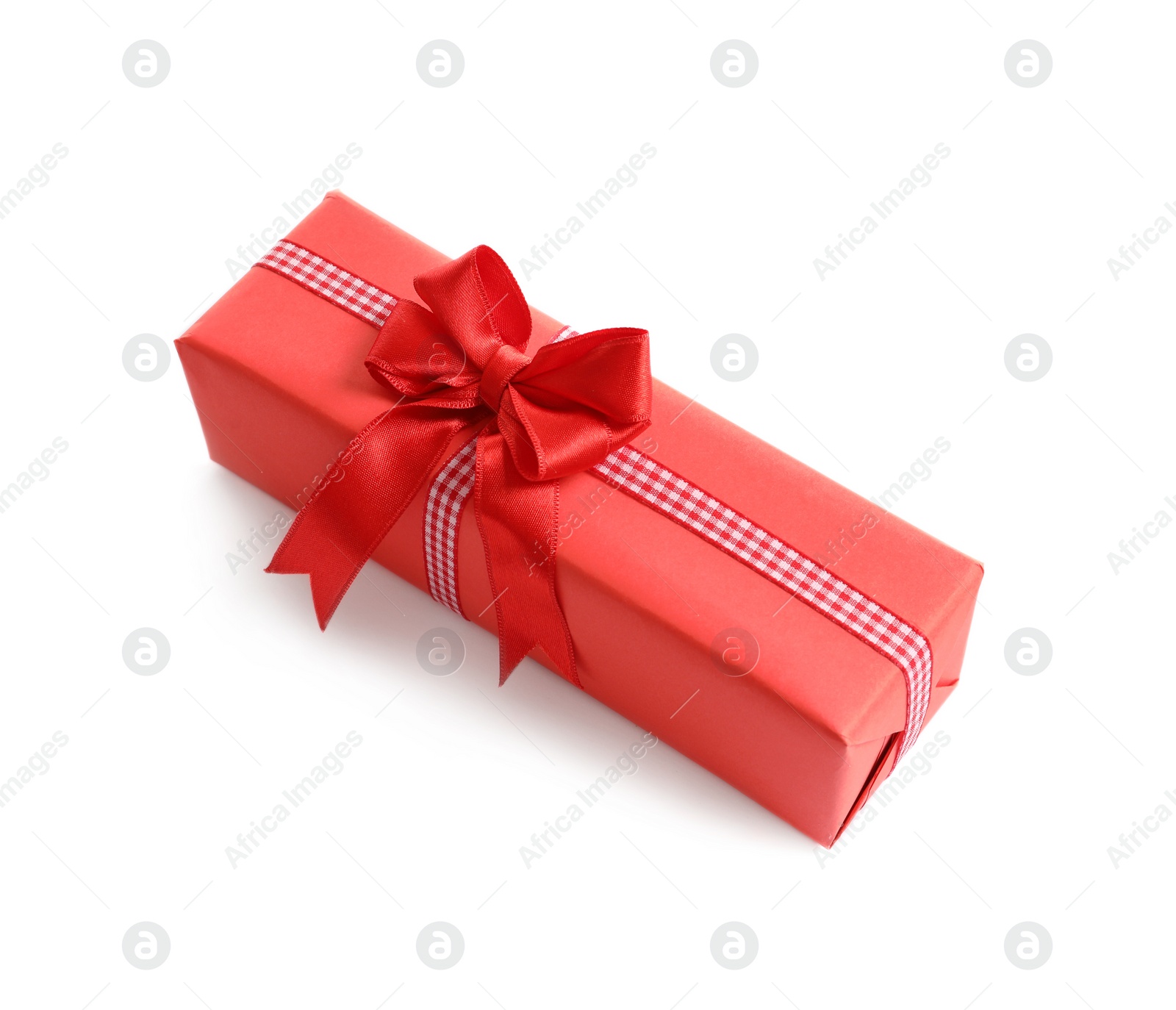 Photo of Beautifully wrapped gift box on white background