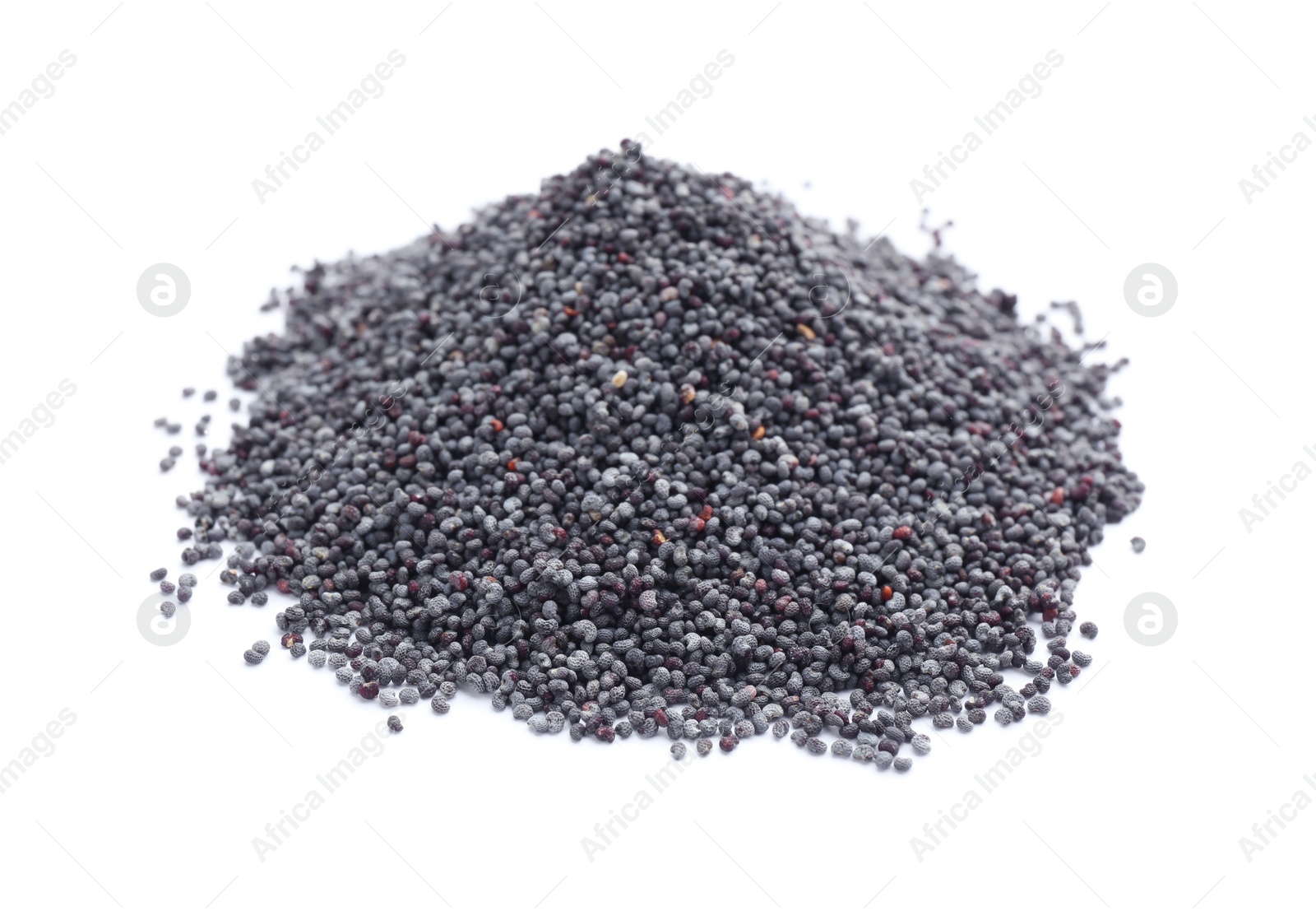 Photo of Pile of dry poppy seeds isolated on white