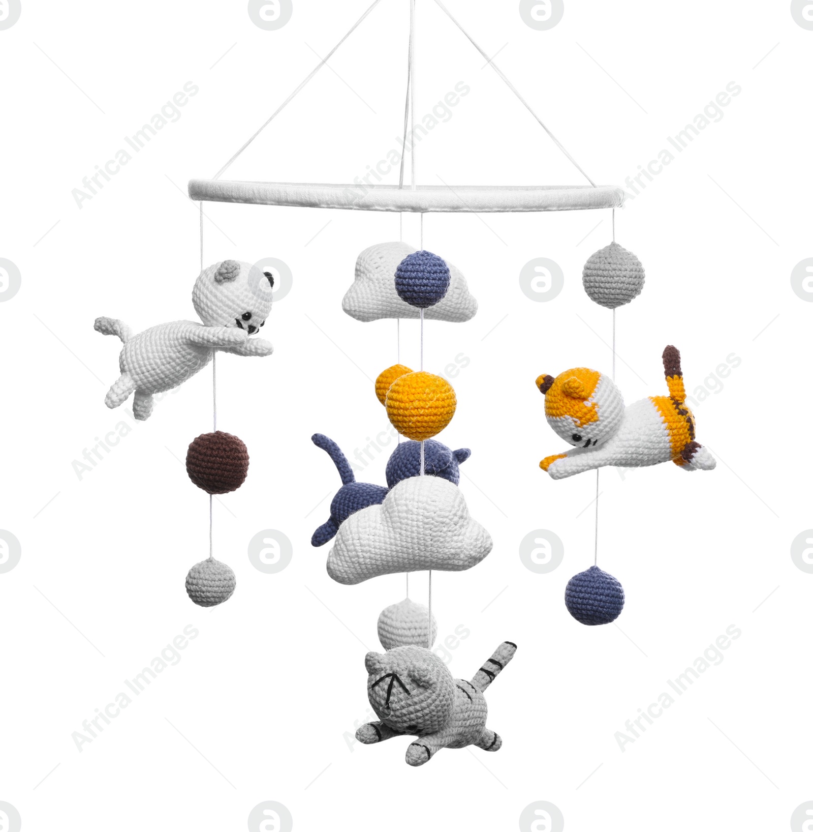 Photo of Cute baby crib mobile isolated on white