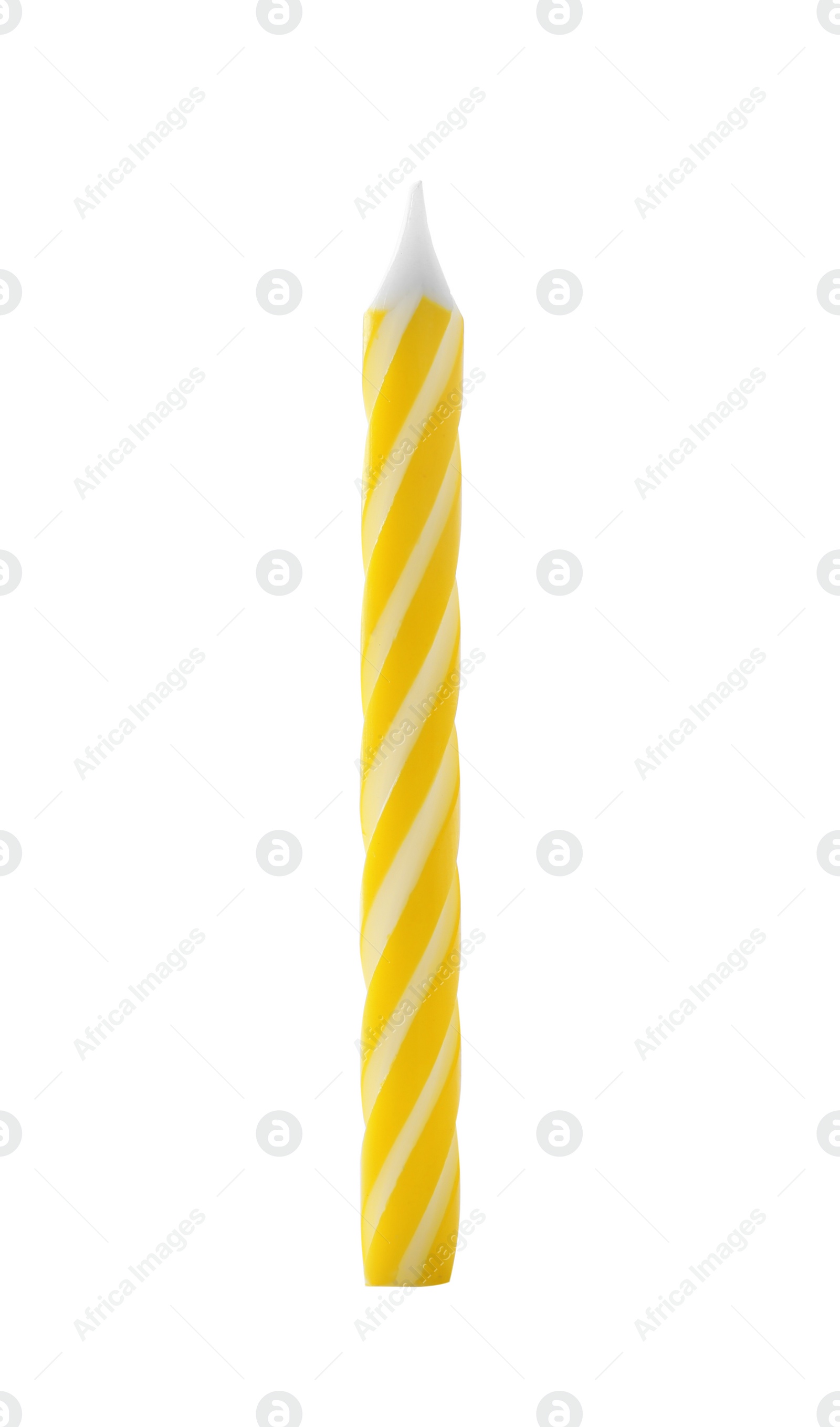 Photo of Yellow striped birthday candle isolated on white