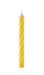 Yellow striped birthday candle isolated on white