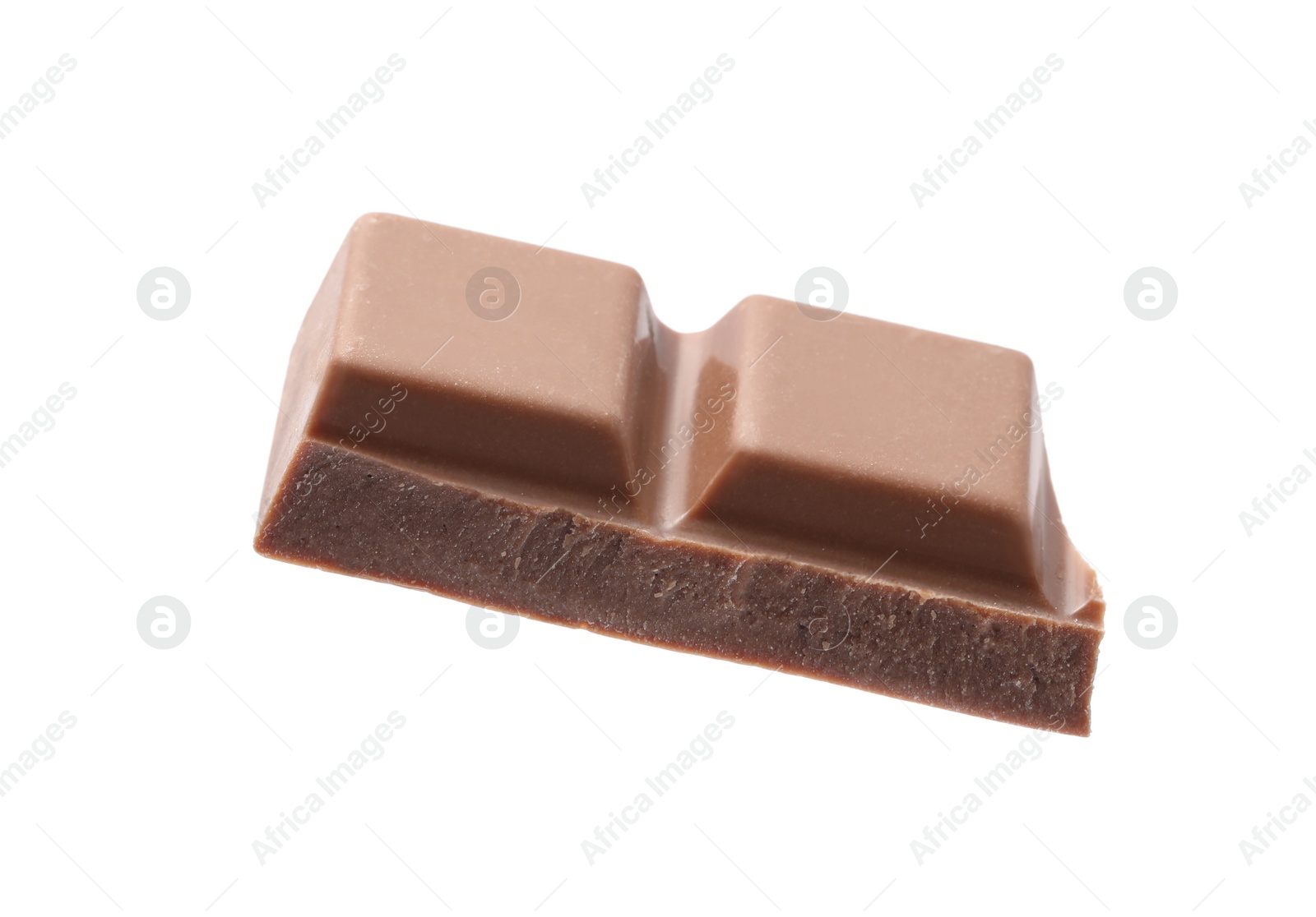 Photo of Piece of delicious milk chocolate isolated on white