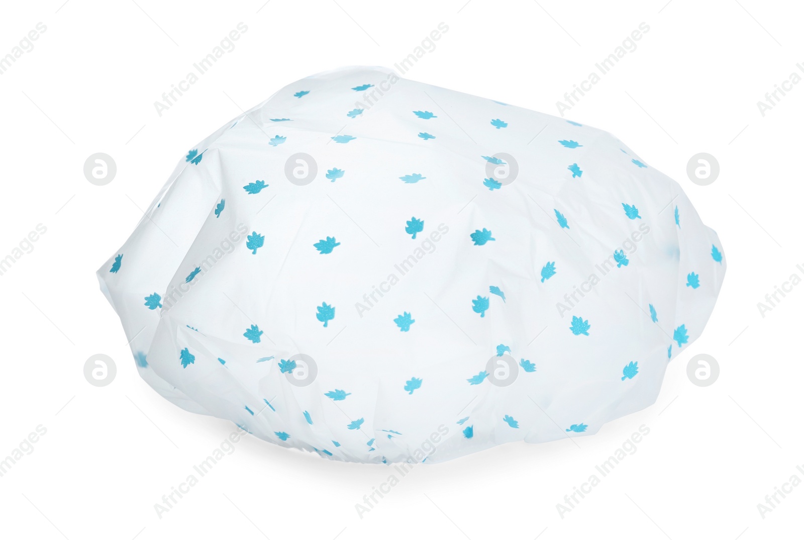 Photo of Waterproof shower cap with pattern isolated on white