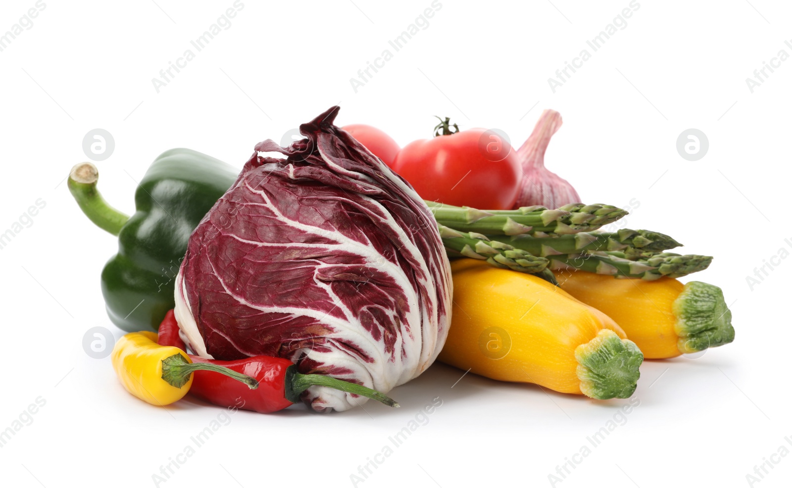 Photo of Different fresh ripe vegetables isolated on white