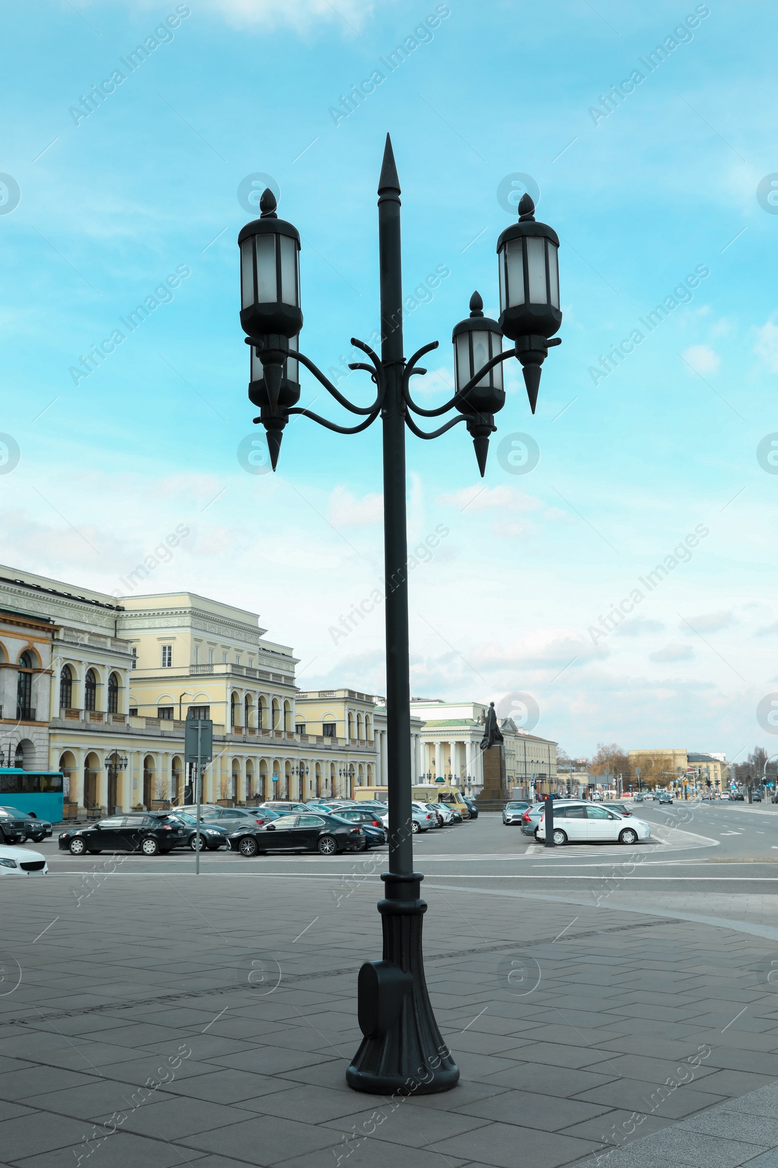 Photo of Beautiful old fashioned street light lamp in city