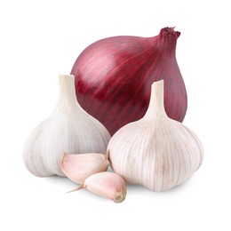 Image of Garlic and red onion isolated on white