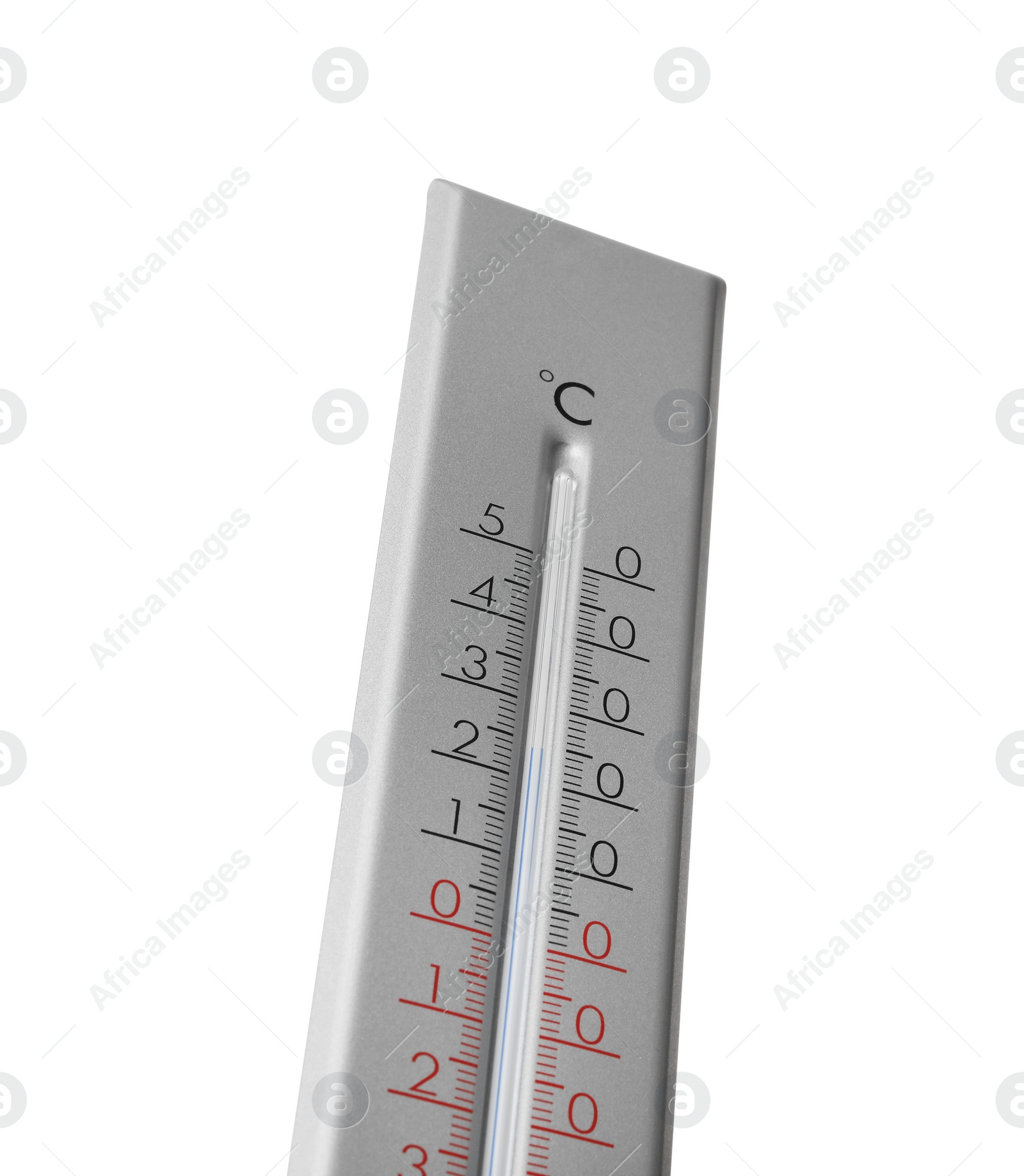 Photo of Modern grey weather thermometer on white background