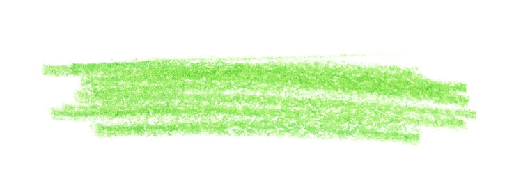 Photo of Green pencil hatching on white background, top view