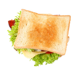 Yummy sandwich isolated on white, top view