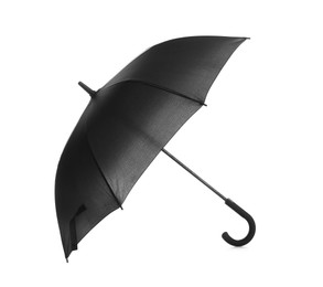 One open black umbrella isolated on white