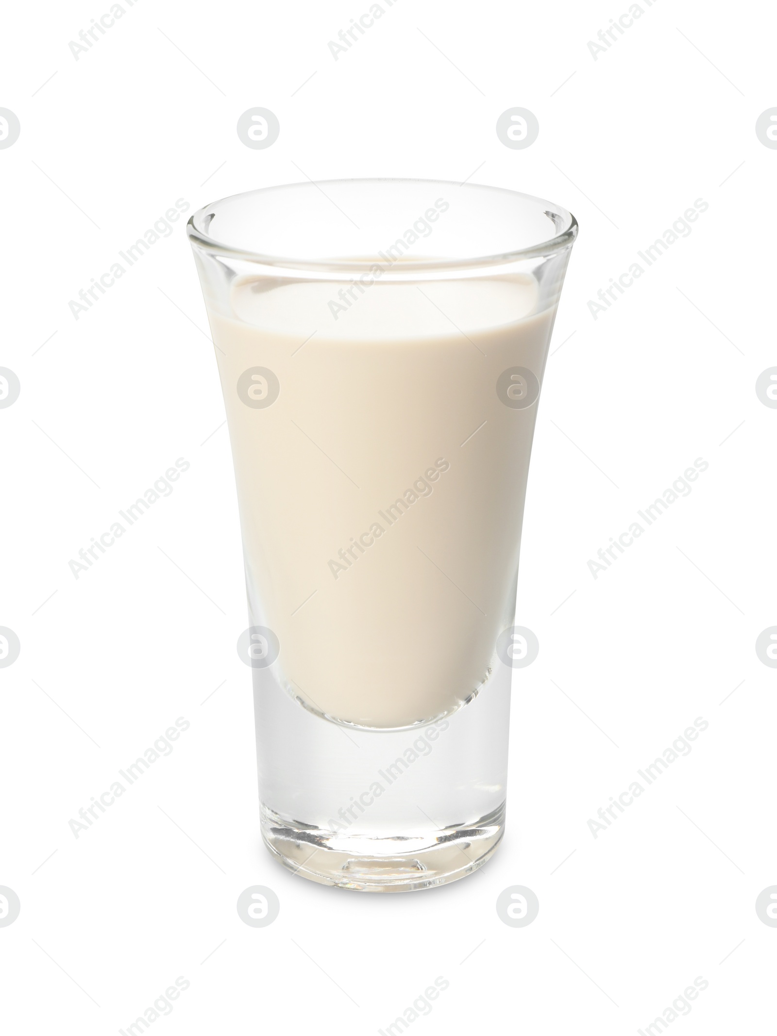 Photo of Glass of coffee cream liqueur isolated on white