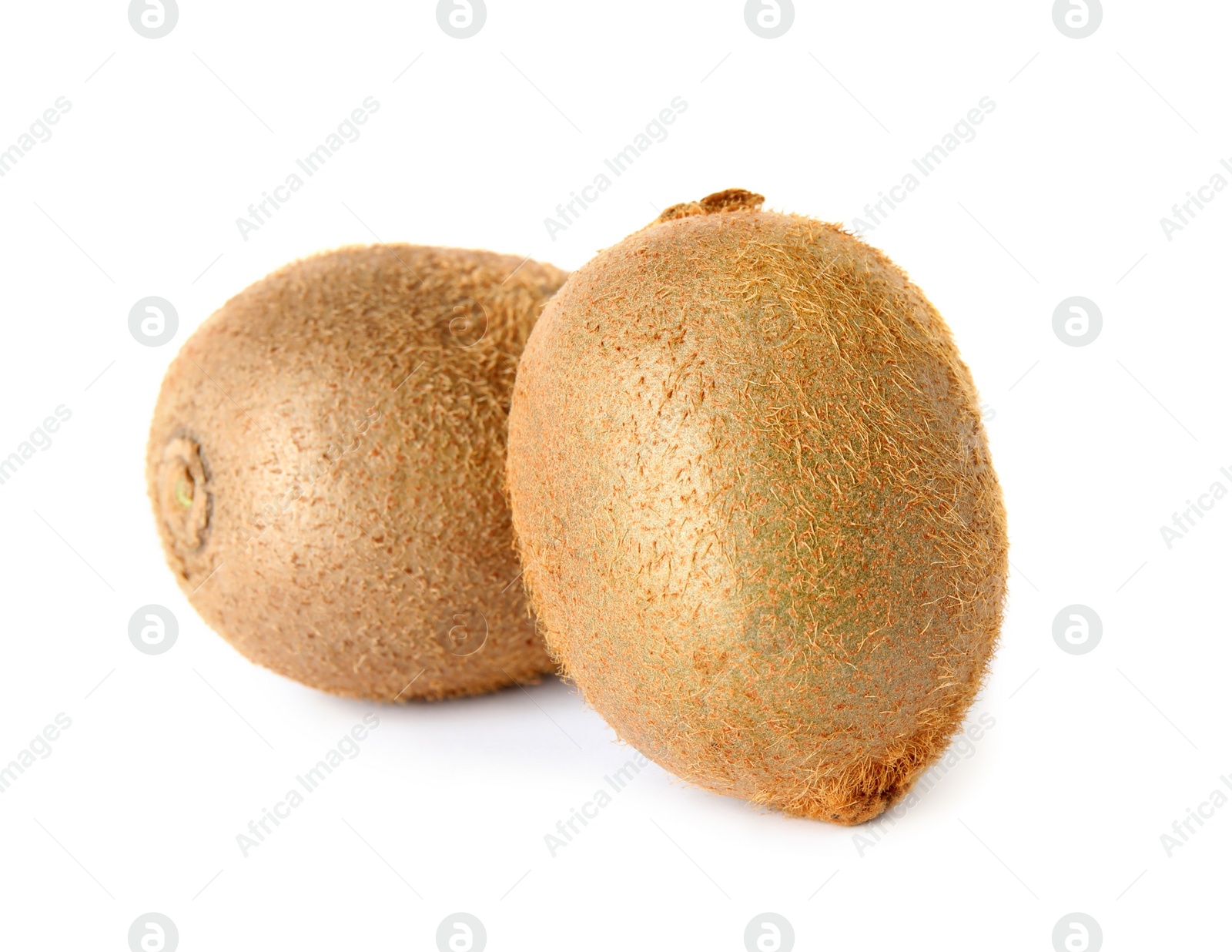 Photo of Whole fresh ripe kiwis on white background