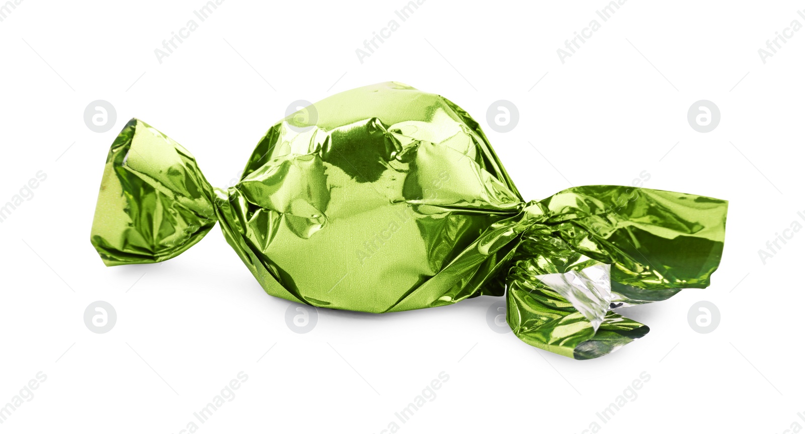 Photo of Candy in light green wrapper isolated on white