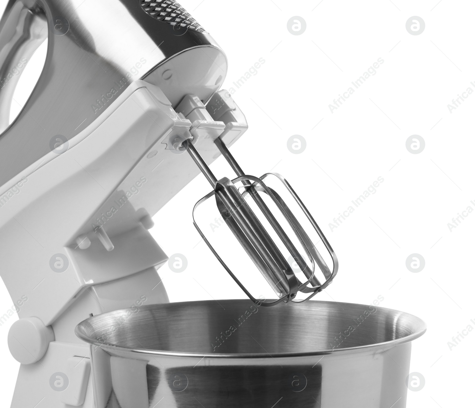 Photo of One modern stand mixer isolated on white