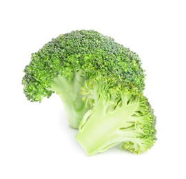 Photo of Fresh green broccoli on white background. Organic food