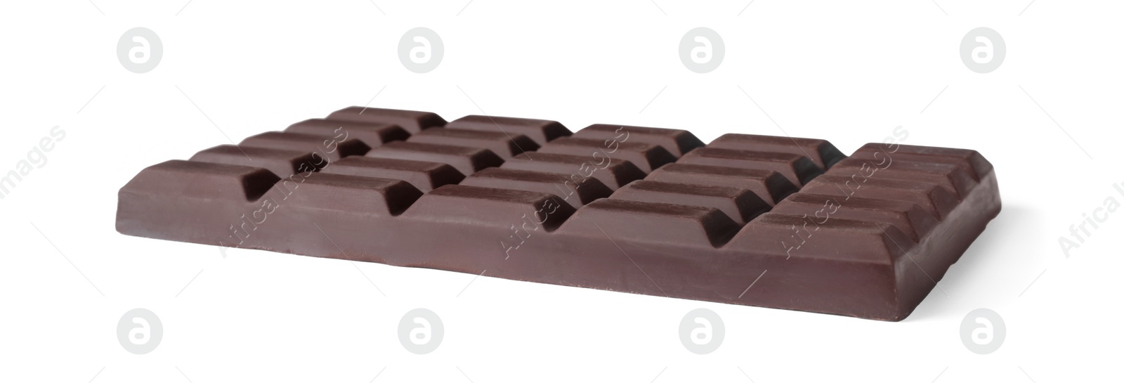 Photo of Delicious dark chocolate bar isolated on white