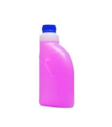 Plastic canister with liquid for car on white background