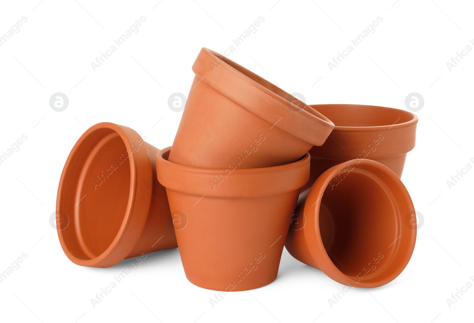 Photo of Empty clay flower pots isolated on white