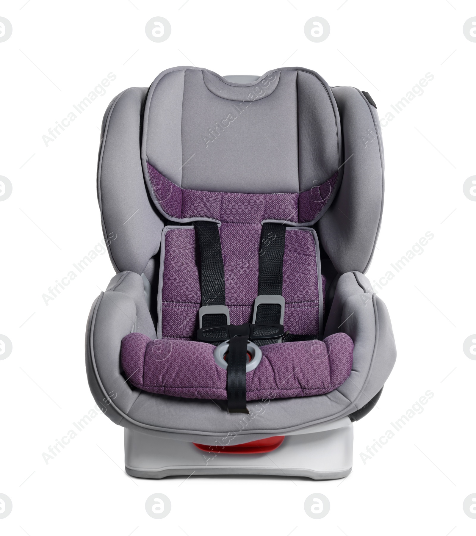 Photo of Empty modern child safety car seat on white background