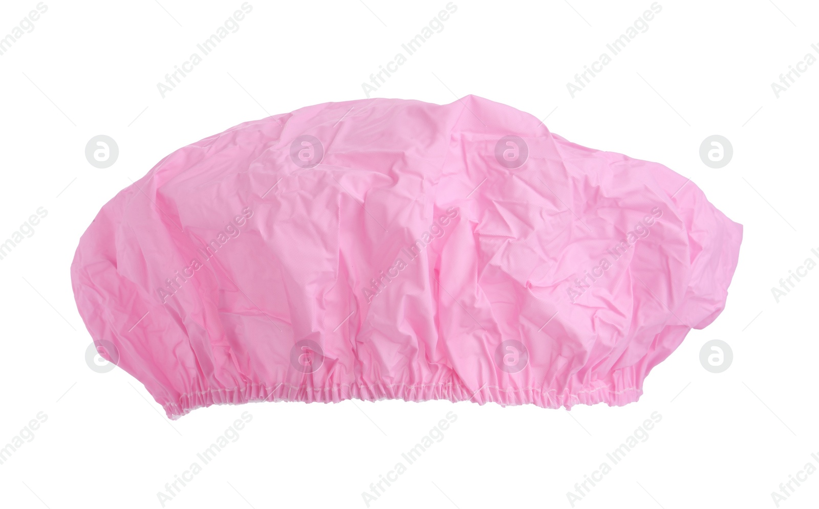 Photo of Pink waterproof shower cap isolated on white