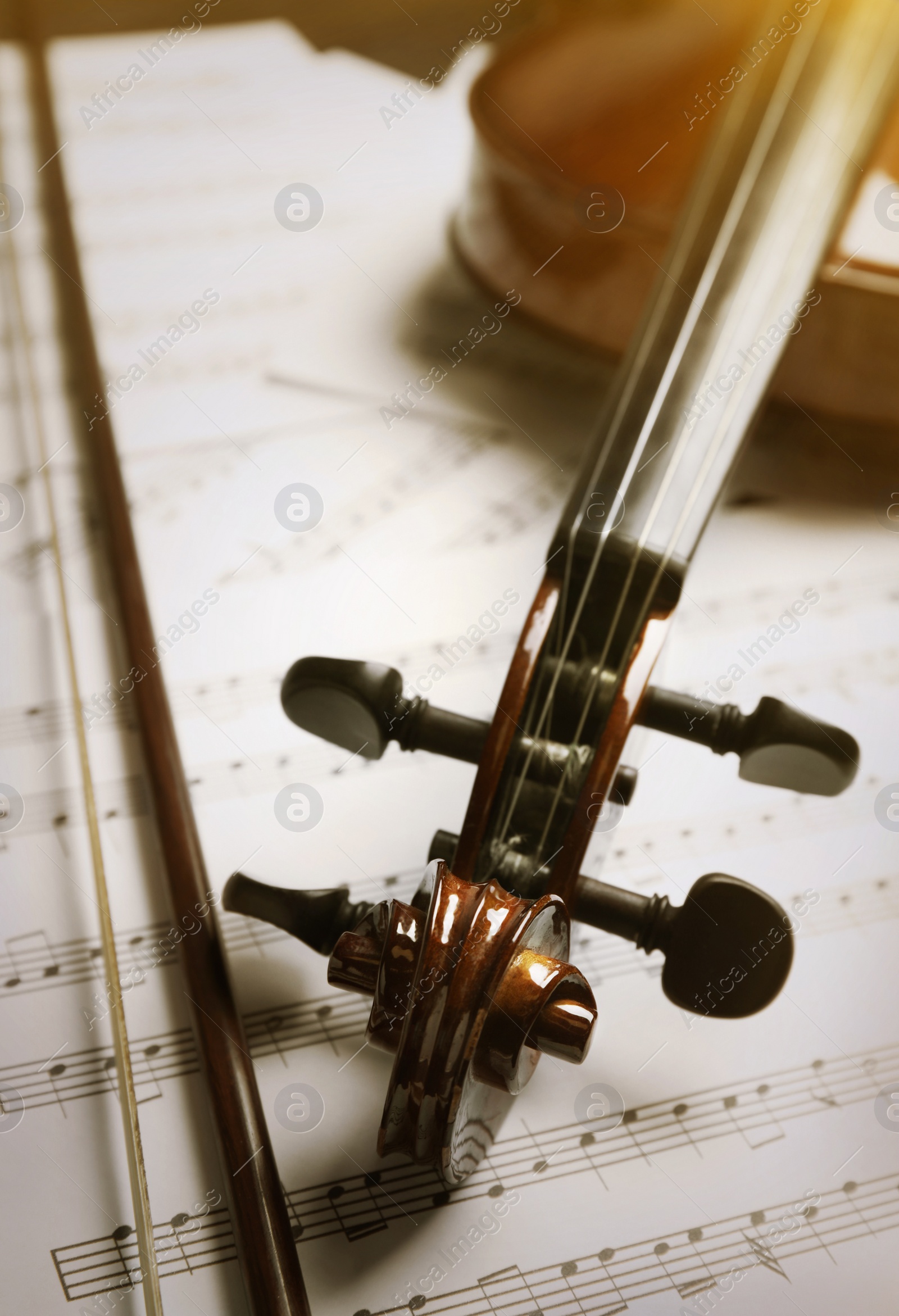 Image of Beautiful classic violin, closeup view. Musical instrument