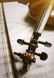 Image of Beautiful classic violin, closeup view. Musical instrument