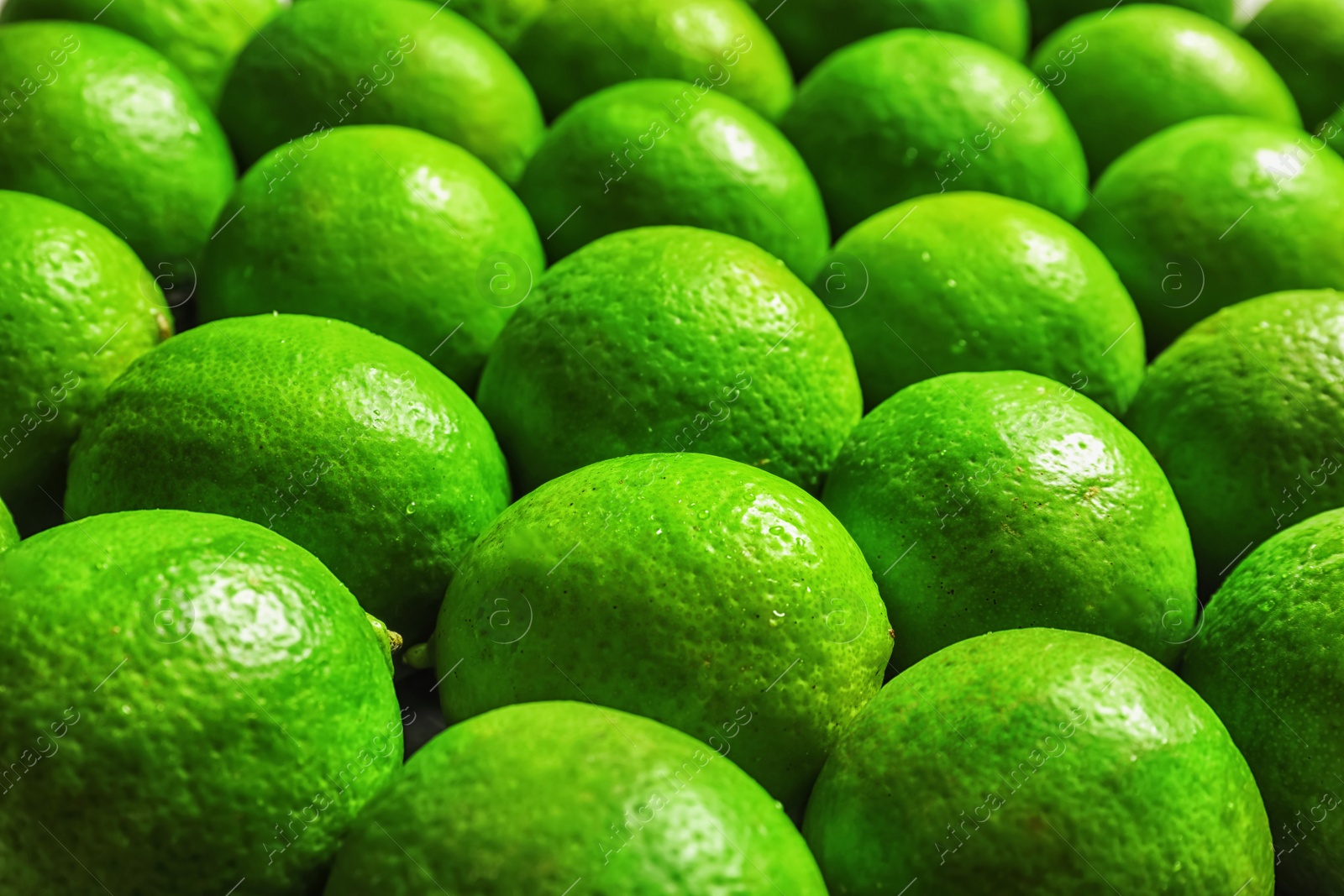 Photo of Fresh ripe green limes, closeup