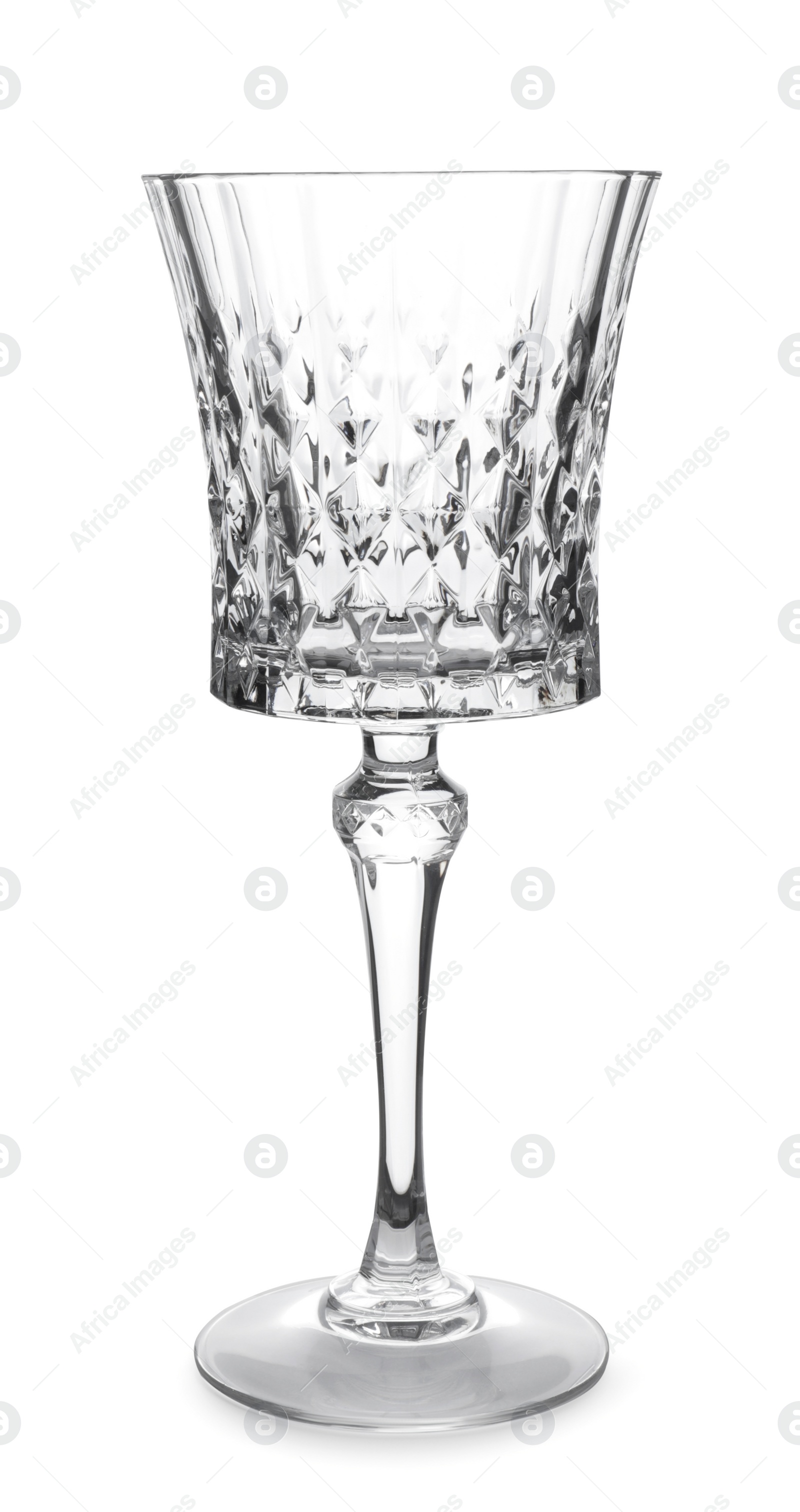 Photo of Elegant clean empty wine goblet isolated on white