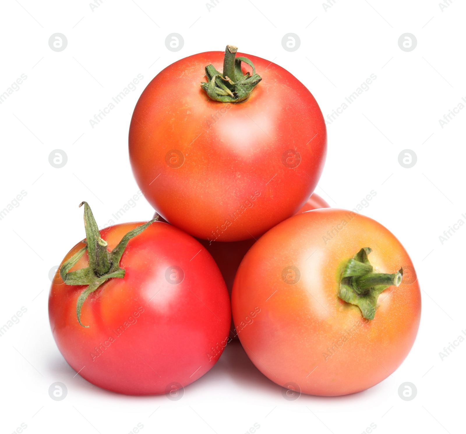 Photo of Delicious fresh ripe tomatoes on white background