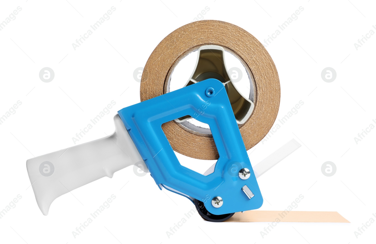 Photo of Dispenser with roll of adhesive tape isolated on white