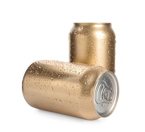 Photo of Aluminium cans of beverage on white background