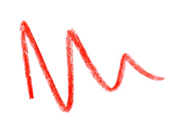 Photo of Red pencil scribble on white background, top view
