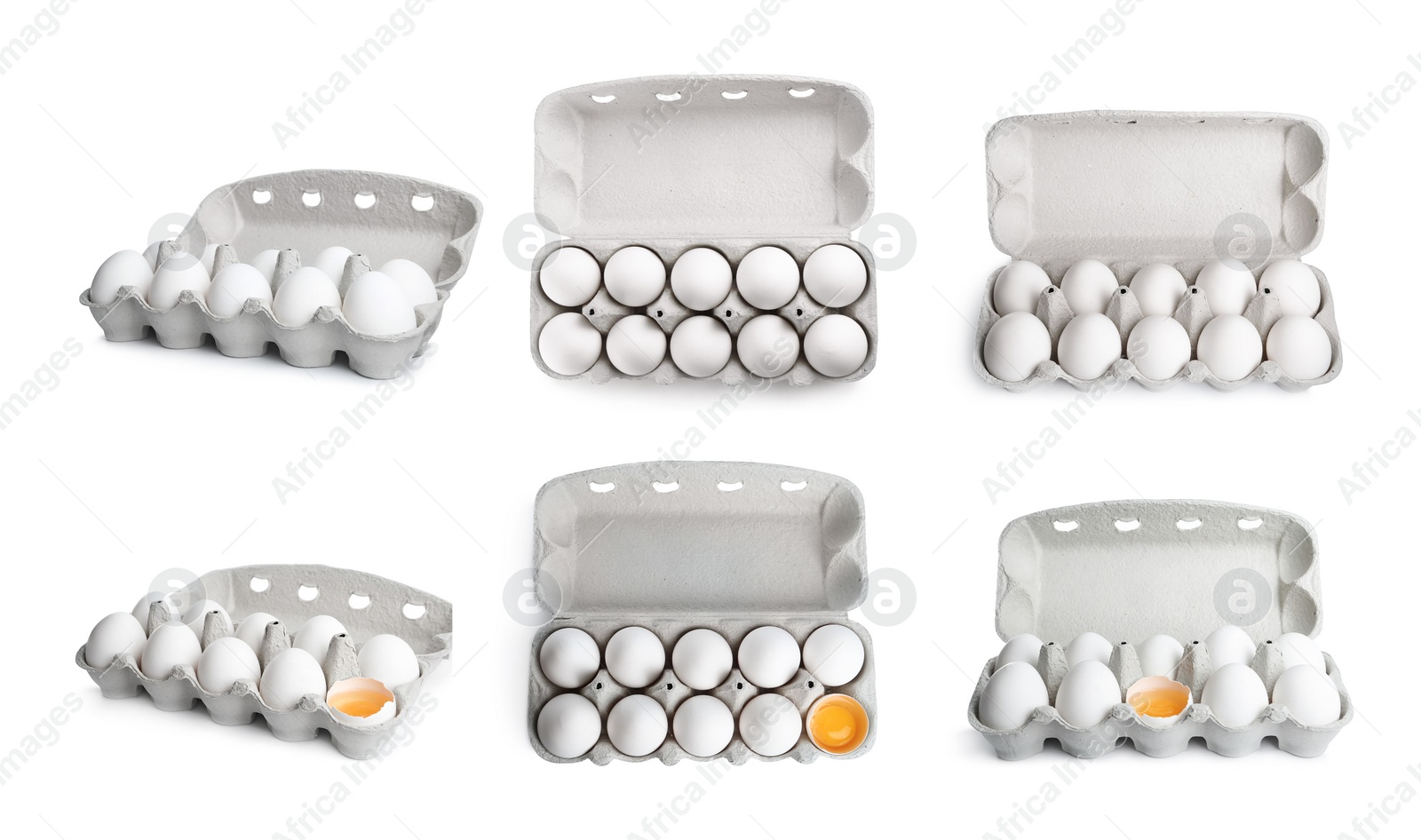 Image of Set of fresh eggs on white background, banner design 