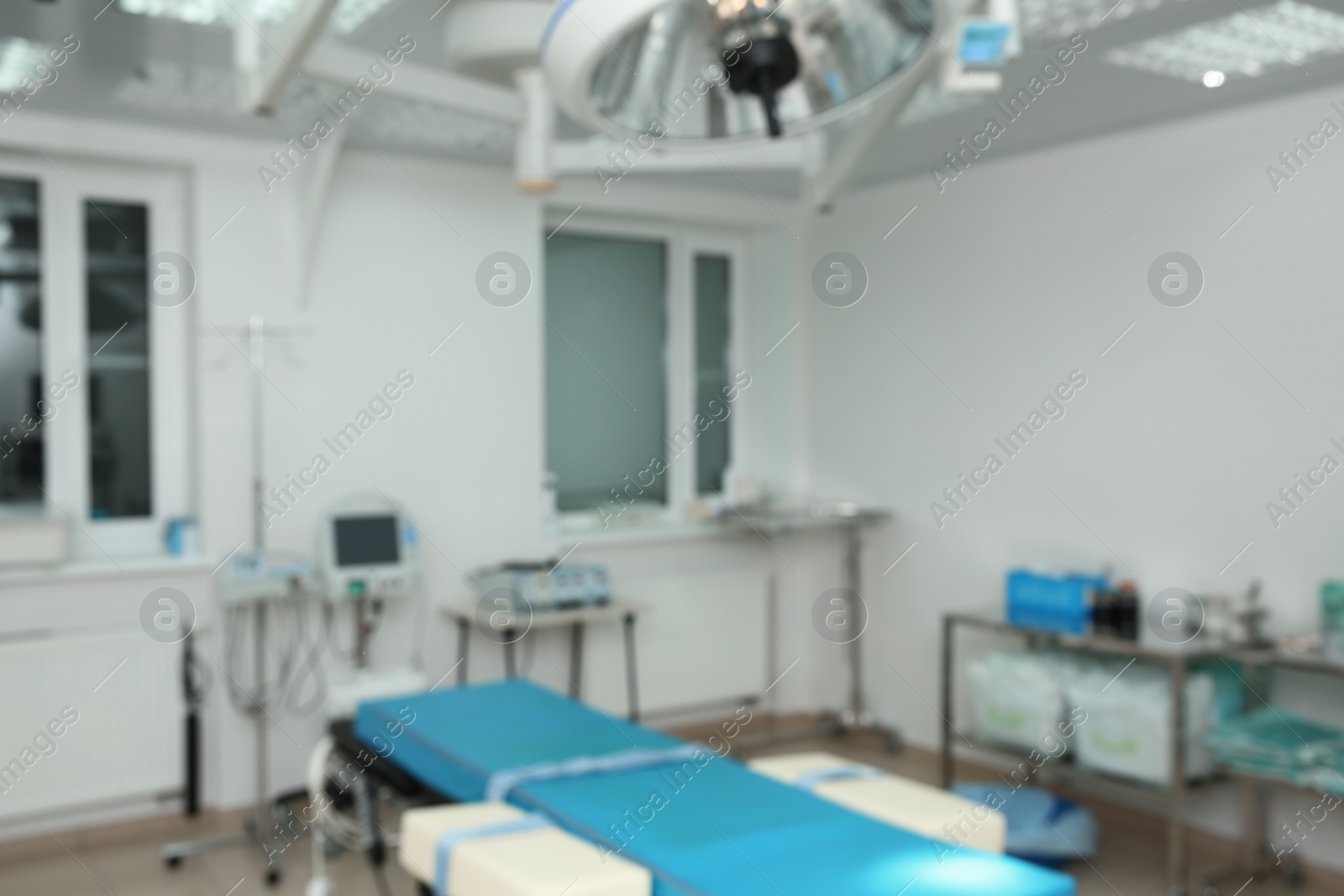 Photo of Blurred view of surgery room in modern clinic