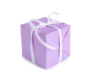 Photo of Beautiful gift box with ribbon on white background