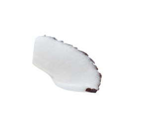 Tasty fresh coconut flake isolated on white, top view
