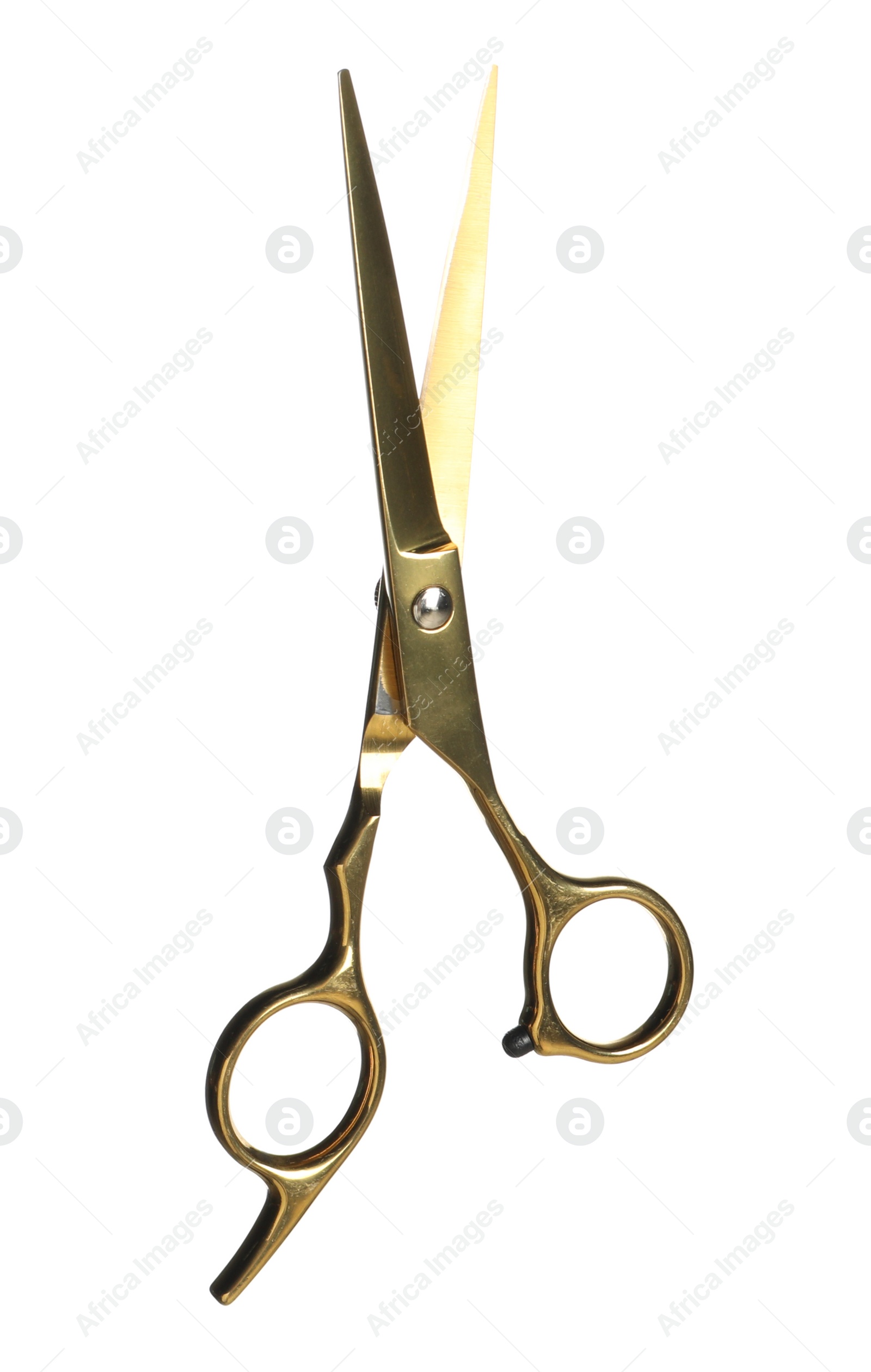 Photo of Professional hairdresser scissors isolated on white. Haircut tool