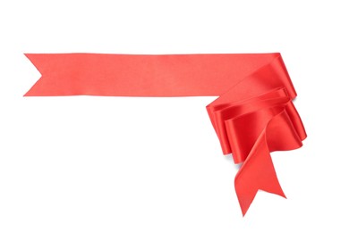 Beautiful red ribbon isolated on white, top view