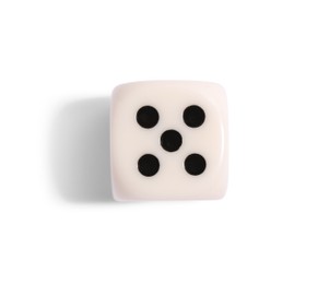 Photo of One game dice isolated on white, top view