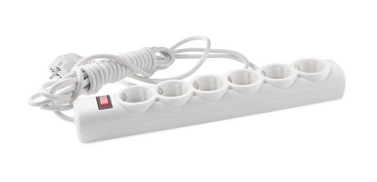 Photo of Power strip on white background. Electrician's equipment