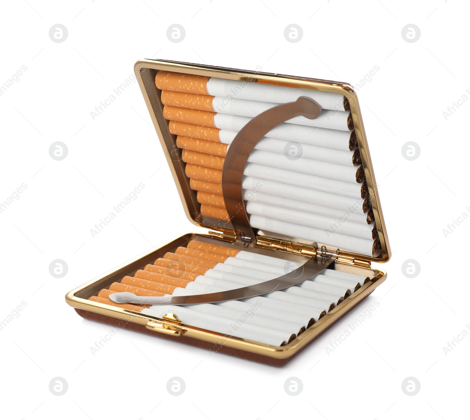 Photo of Stylish case with cigarettes isolated on white