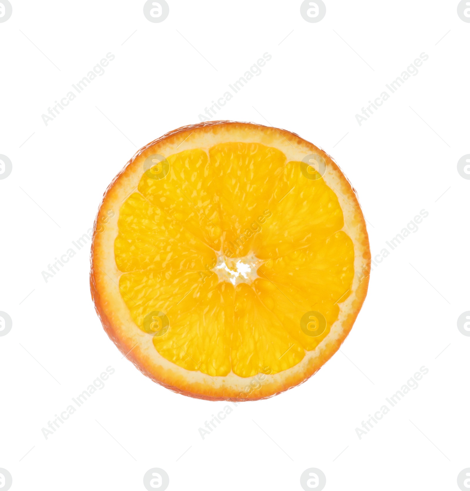 Photo of Slice of ripe orange isolated on white