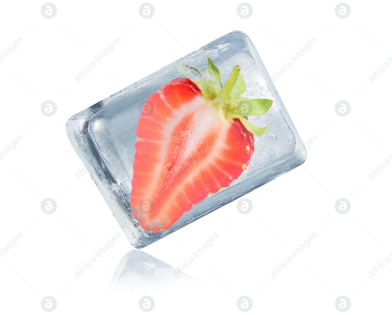 Image of Delicious strawberry frozen in ice isolated on white 