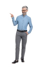 Photo of Mature businessman in stylish clothes posing on white background