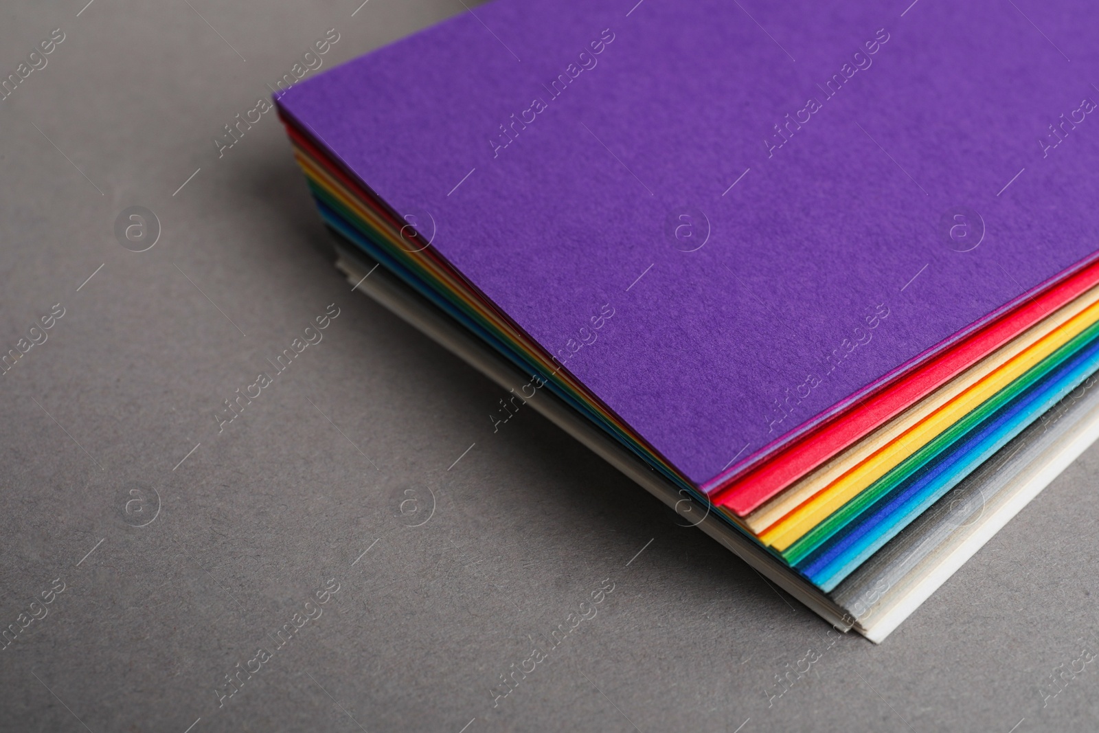 Photo of Color palette on grey background, closeup. Professional samples